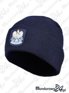 Czapka zimowa POLICJA, wełna merynos, granatowa