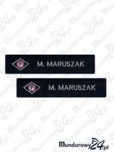 Identyfikator haftowany z nazwiskiem i wyróżnikiem służby POLICJA