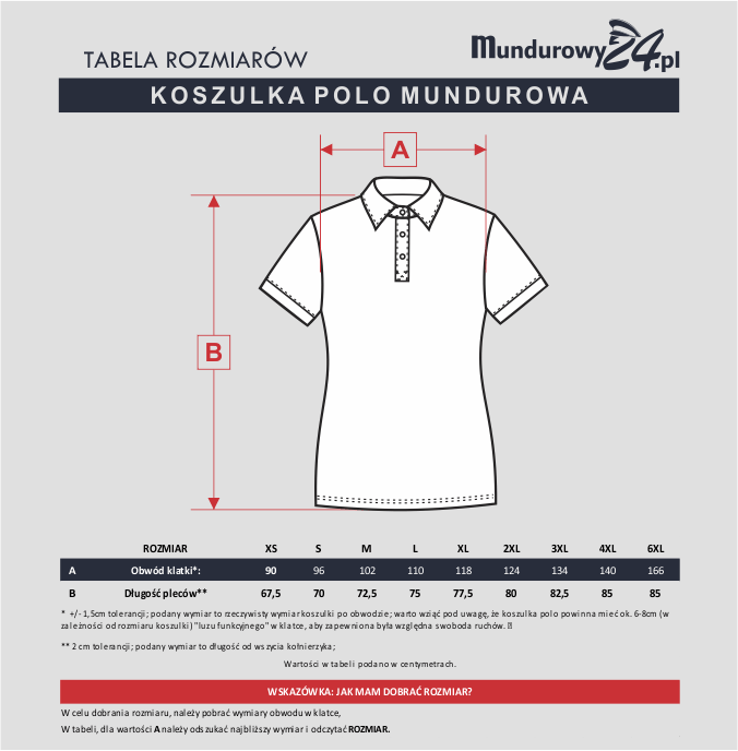 Tabela rozmiarów: KOSZULKA POLO MUNDUROWA MĘSKA