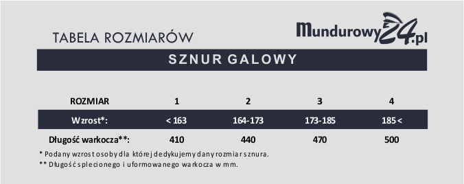 Tabela rozmiarów: SZNURY GALOWE